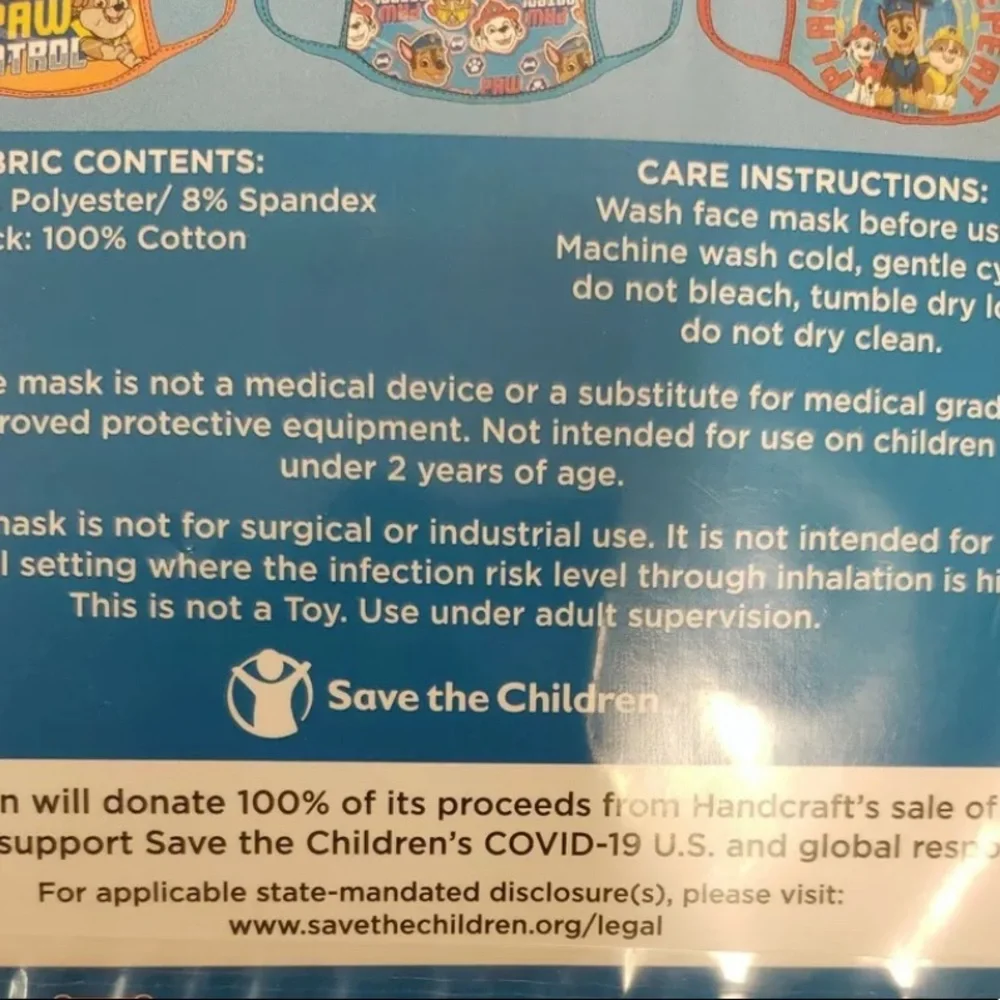 Paw Patrol Kids Cloth Face Masks Pack of 3